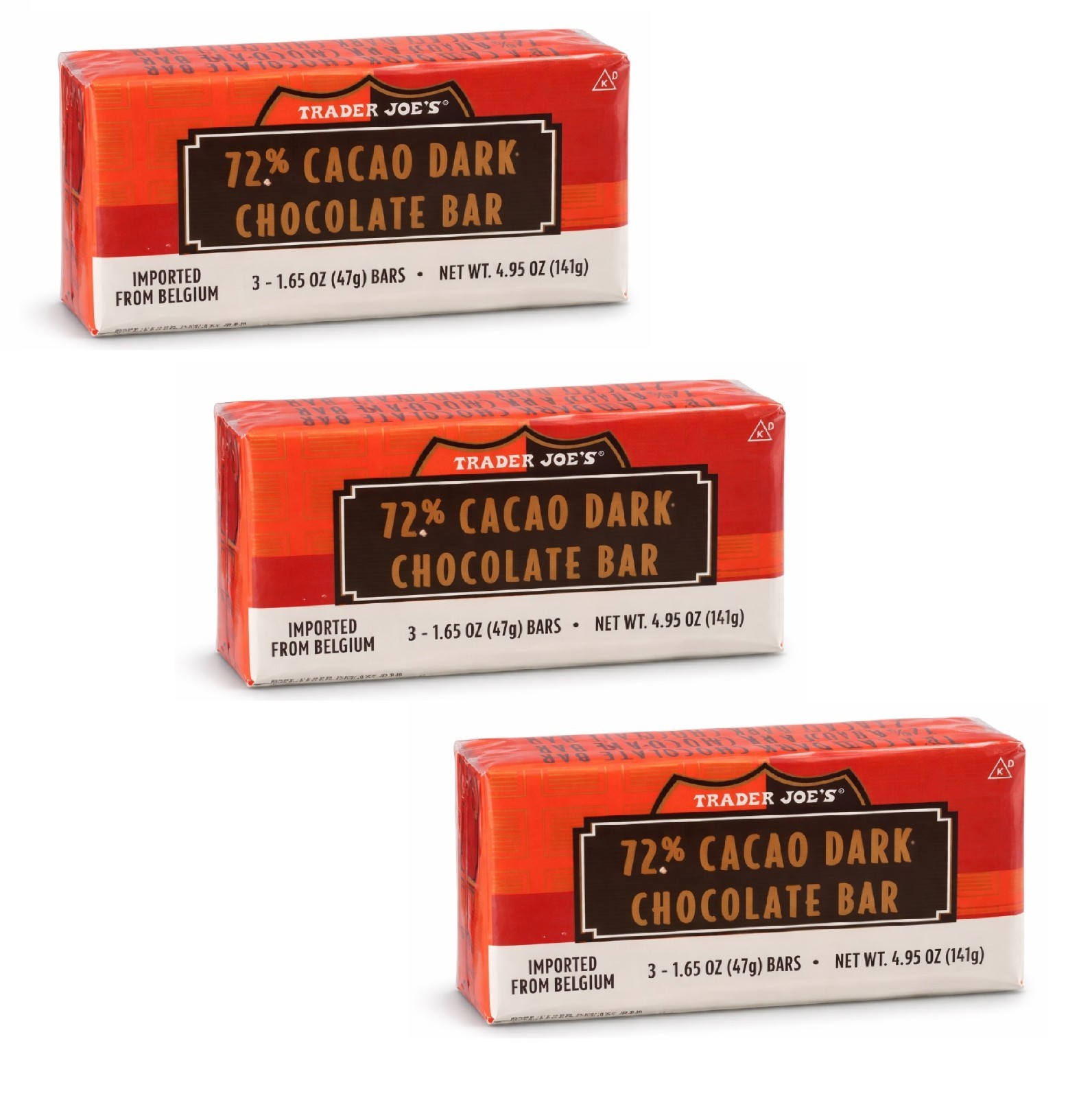 Trader Joe’s 72% Cacao Dark Chocolate – 9 Bars – Imported from Belgium