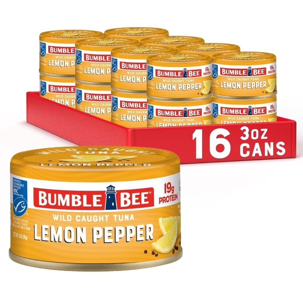 (16 pack) Lemon Pepper Seasoned Light Tuna, Wild Caught, Gluten Free, 19g