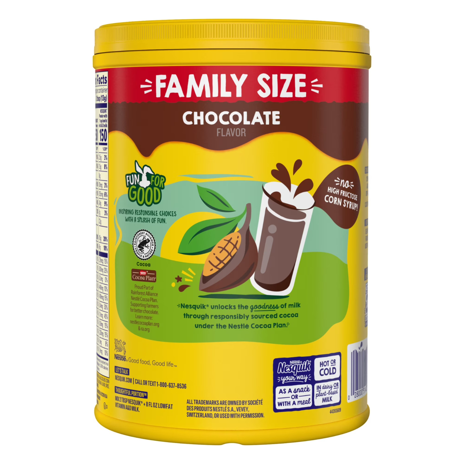 Nestle Nesquik Chocolate Flavor Powder Stir In Drink Mix Canister, 38oz