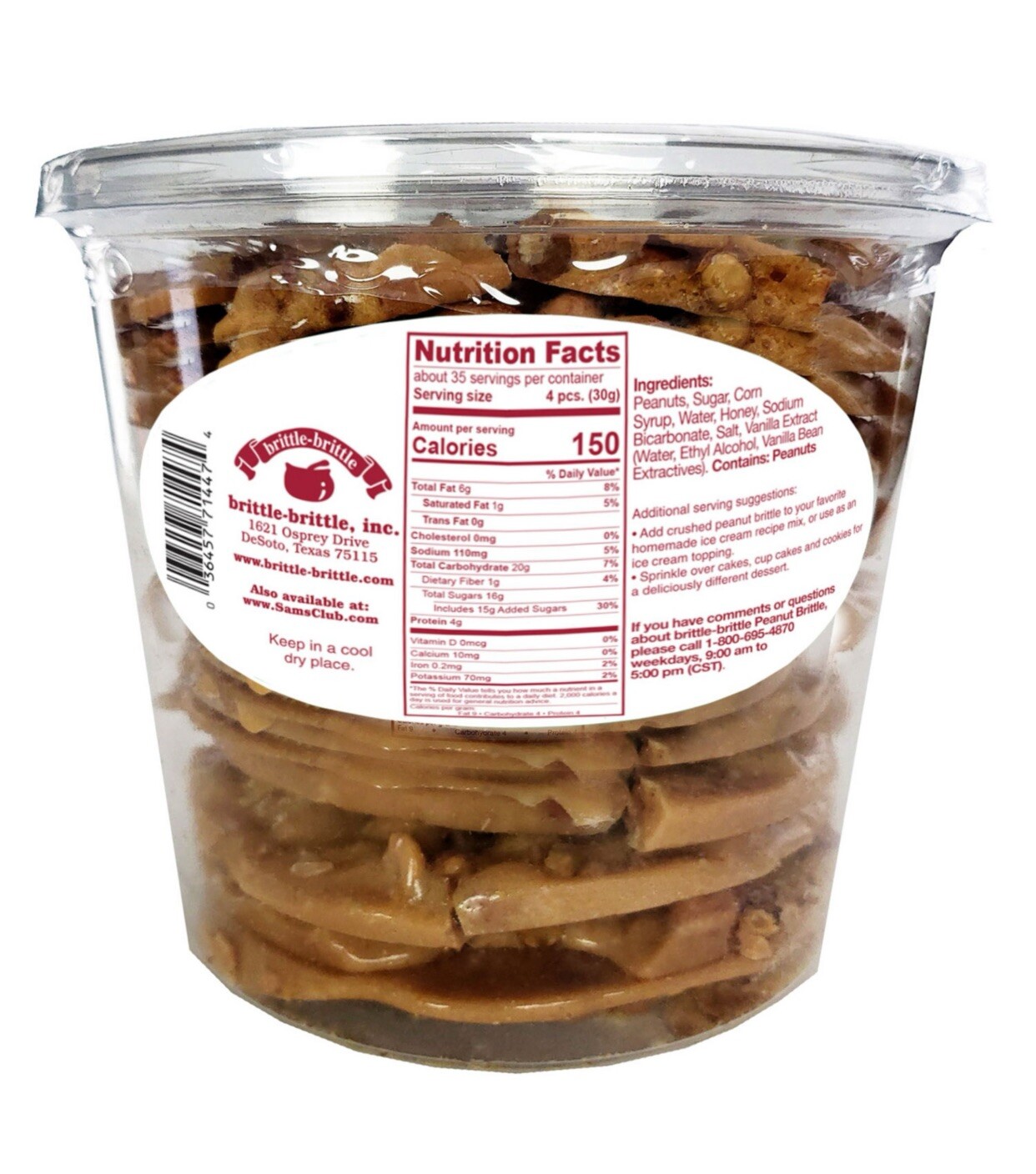2 PACK Brittle-Brittle Peanut Brittle 38 Oz. EACH JAR – FREE SHIPPING