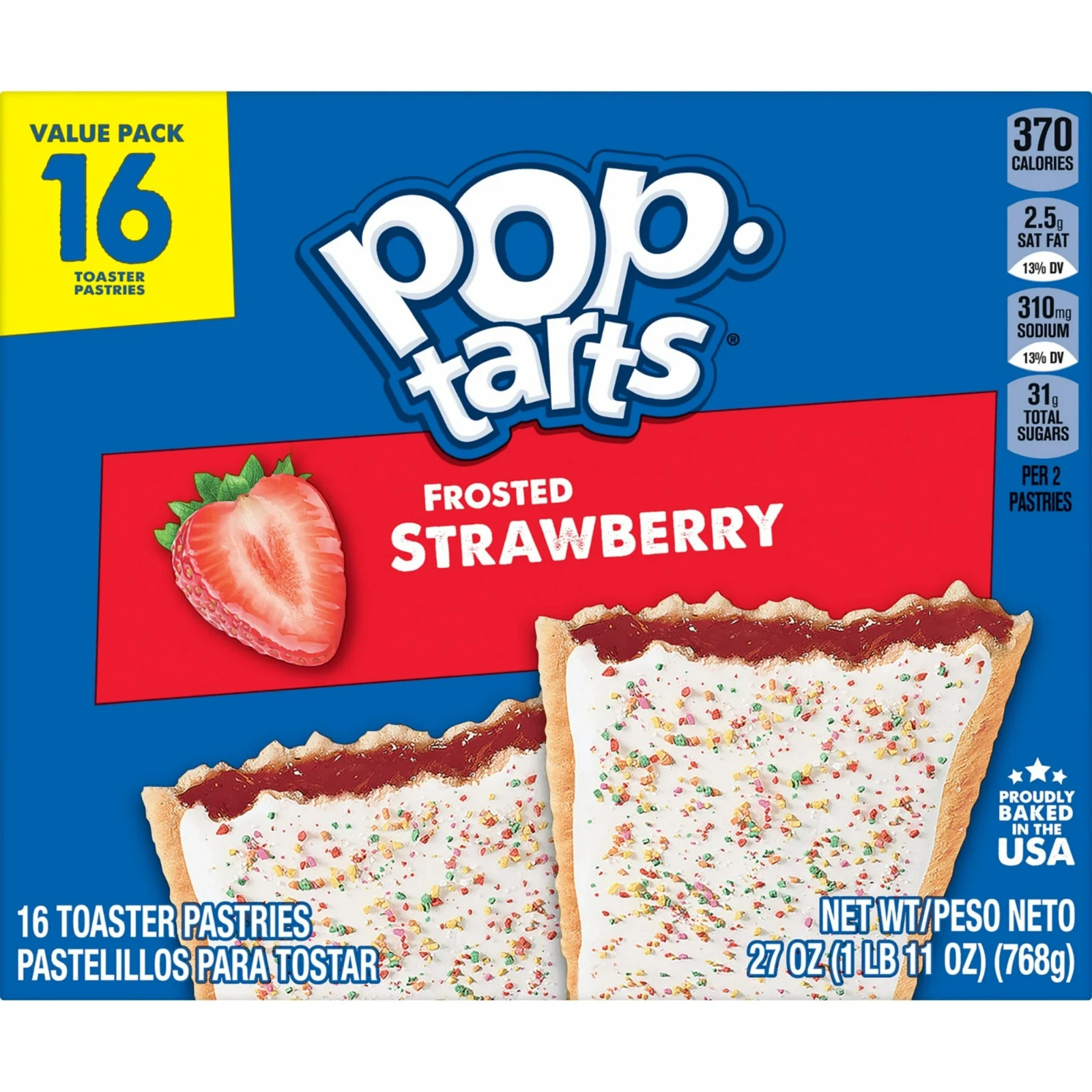 Pop-Tarts Frosted Strawberry Toaster Pastries, Breakfast Foods, Shelf-Stable, 27