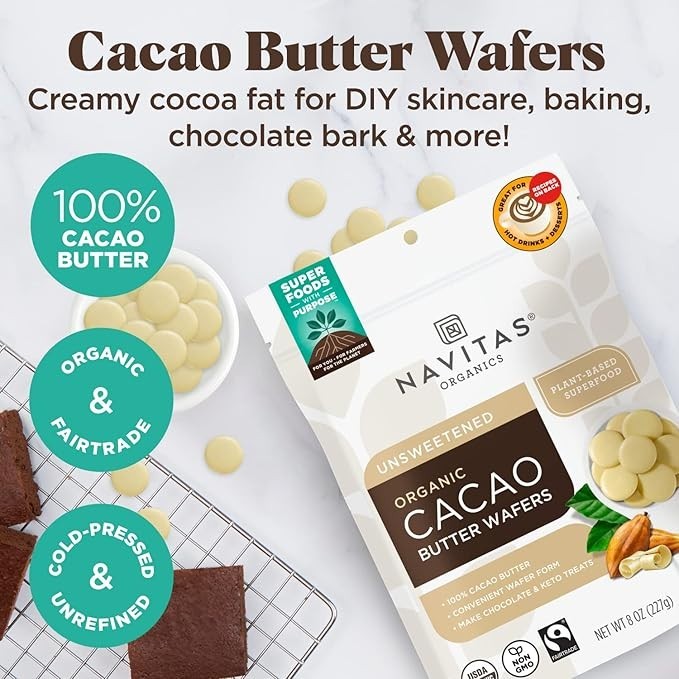 Navitas Organics Cacao Butter Wafers, 8oz — Organic, Non-GMO, Fairtrade, Gluten-