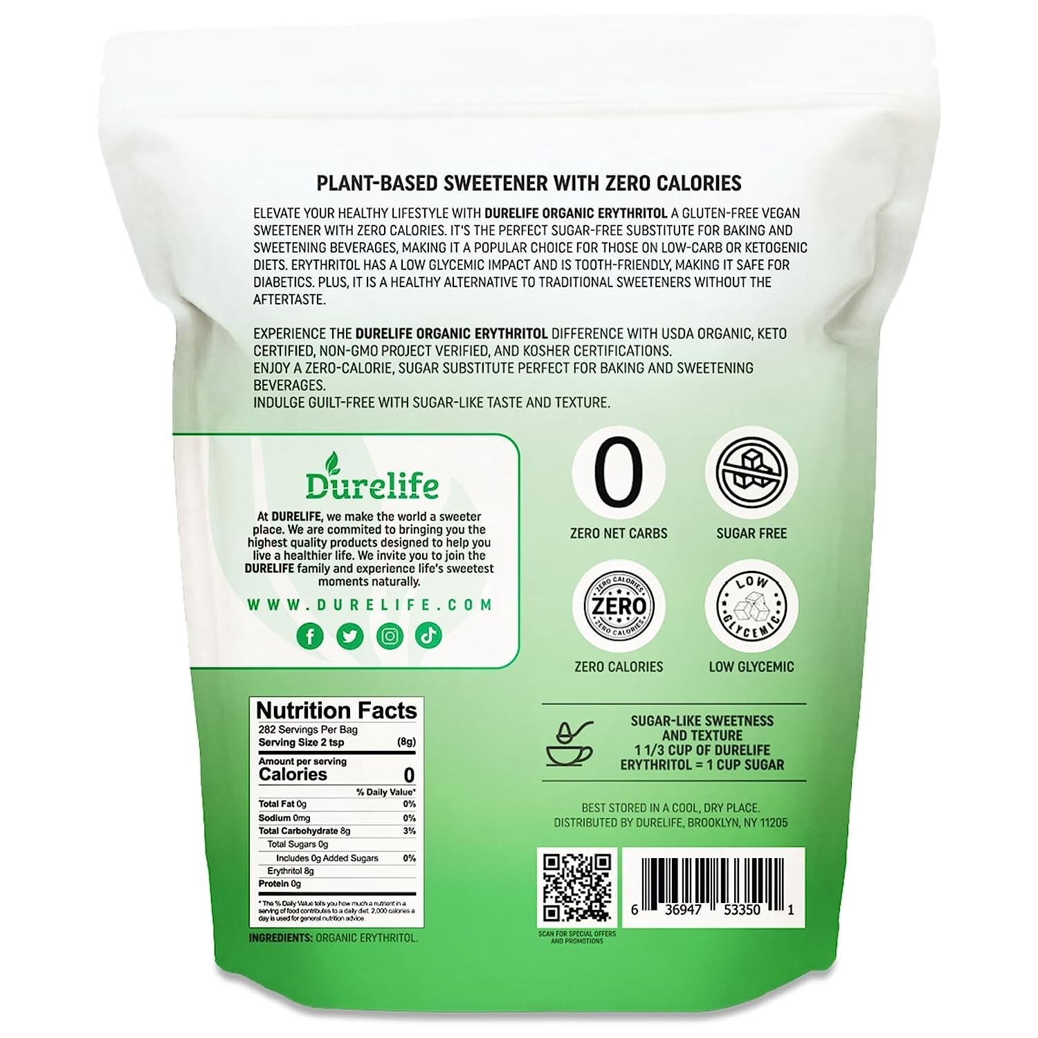 Durelife USDA Organic Erythritol Sweetener 5 lb