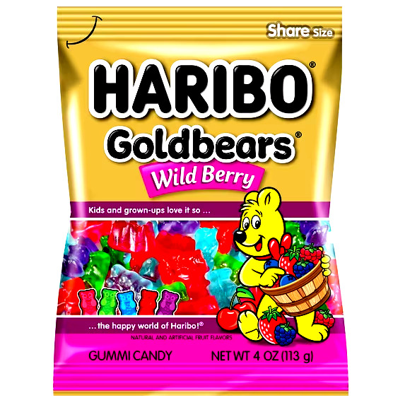 HARIBO Goldbears Gummies Wild Berry Assorted Berry Flavor Candy 4 oz, Peg Bag