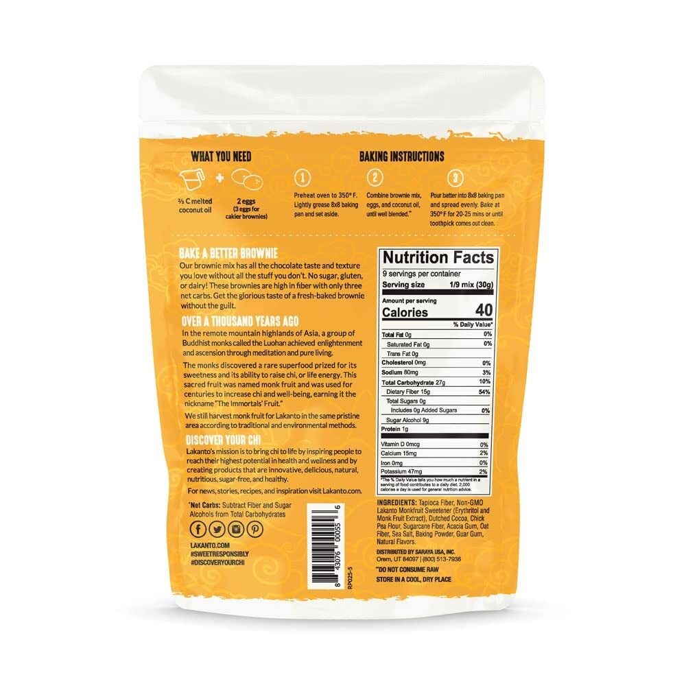 Lakanto Sugar Free BROWNIE MIX Monk Fruit Sweetener Keto 9.7Oz. 2 Bags DEC 2026