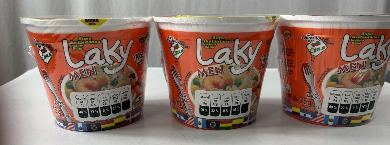 Laky men Shrimp flavor Instant soup 2.65 oz x 3 New. Product of Guatemala