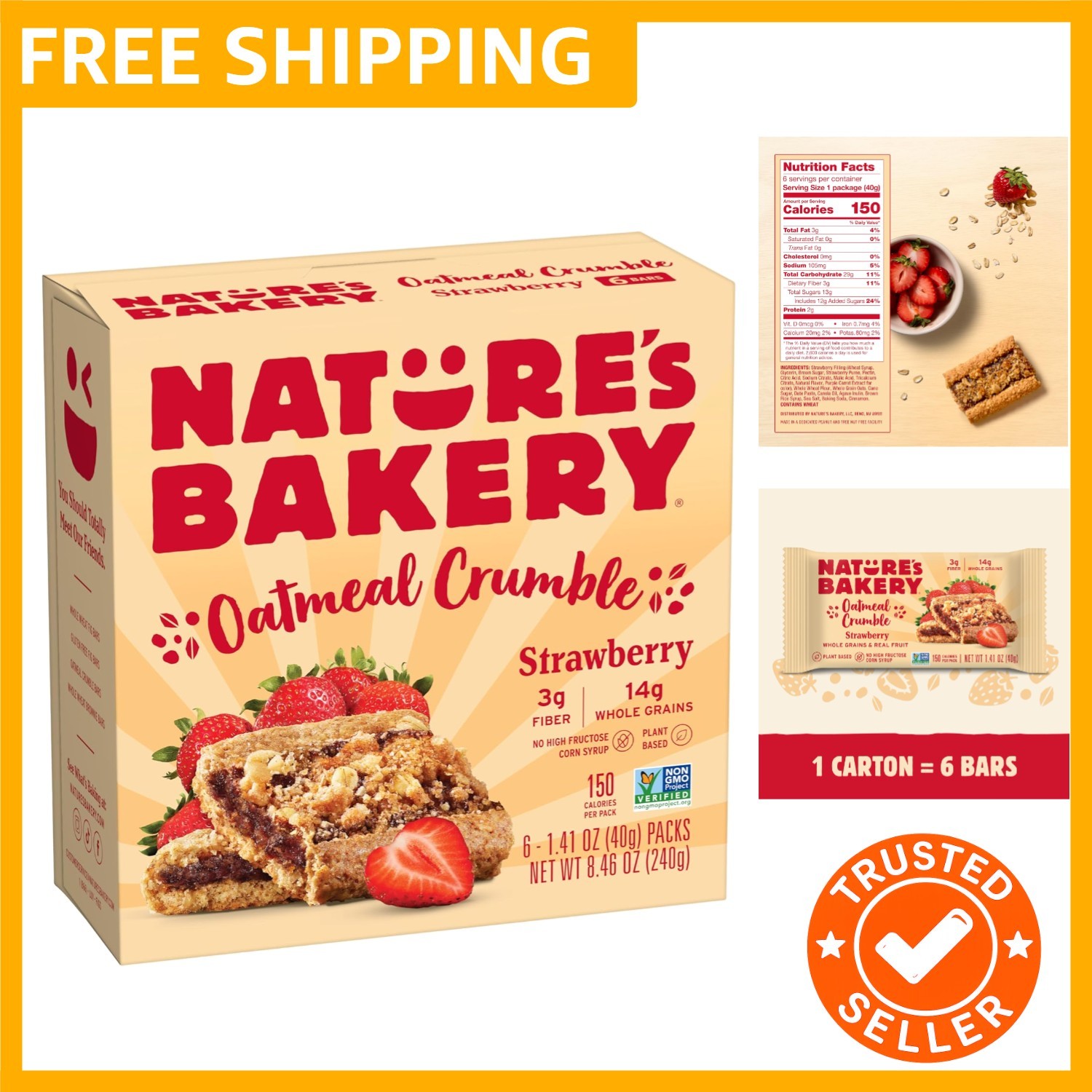 Nature’s Bakery Oatmeal Crumble Bars, Strawberry, Real Fruit, , Non-GMO, Brea…