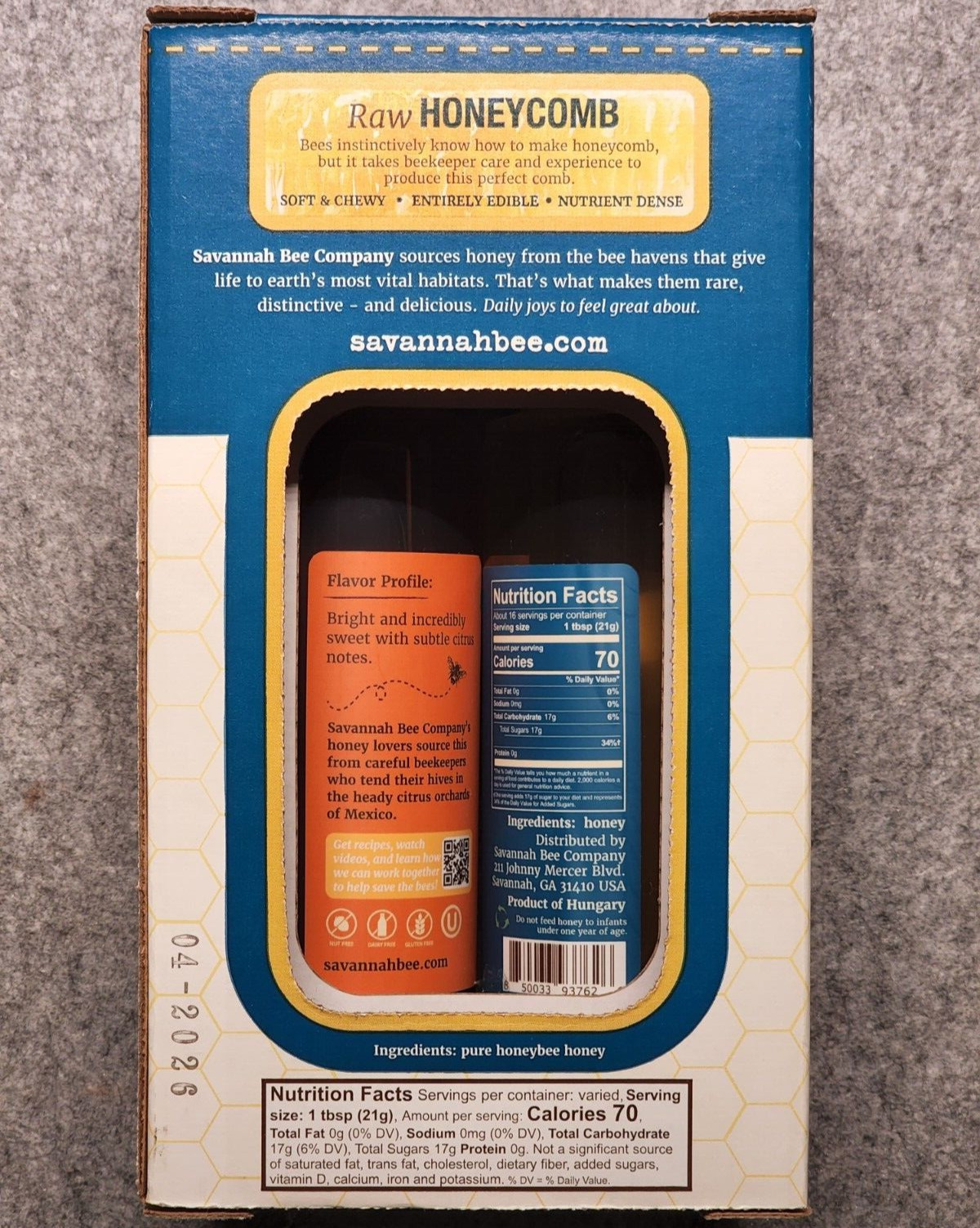 Savannah Bee Company Honey Trio (Acacia + Orange Blossom + Raw Honeycomb) New!!!