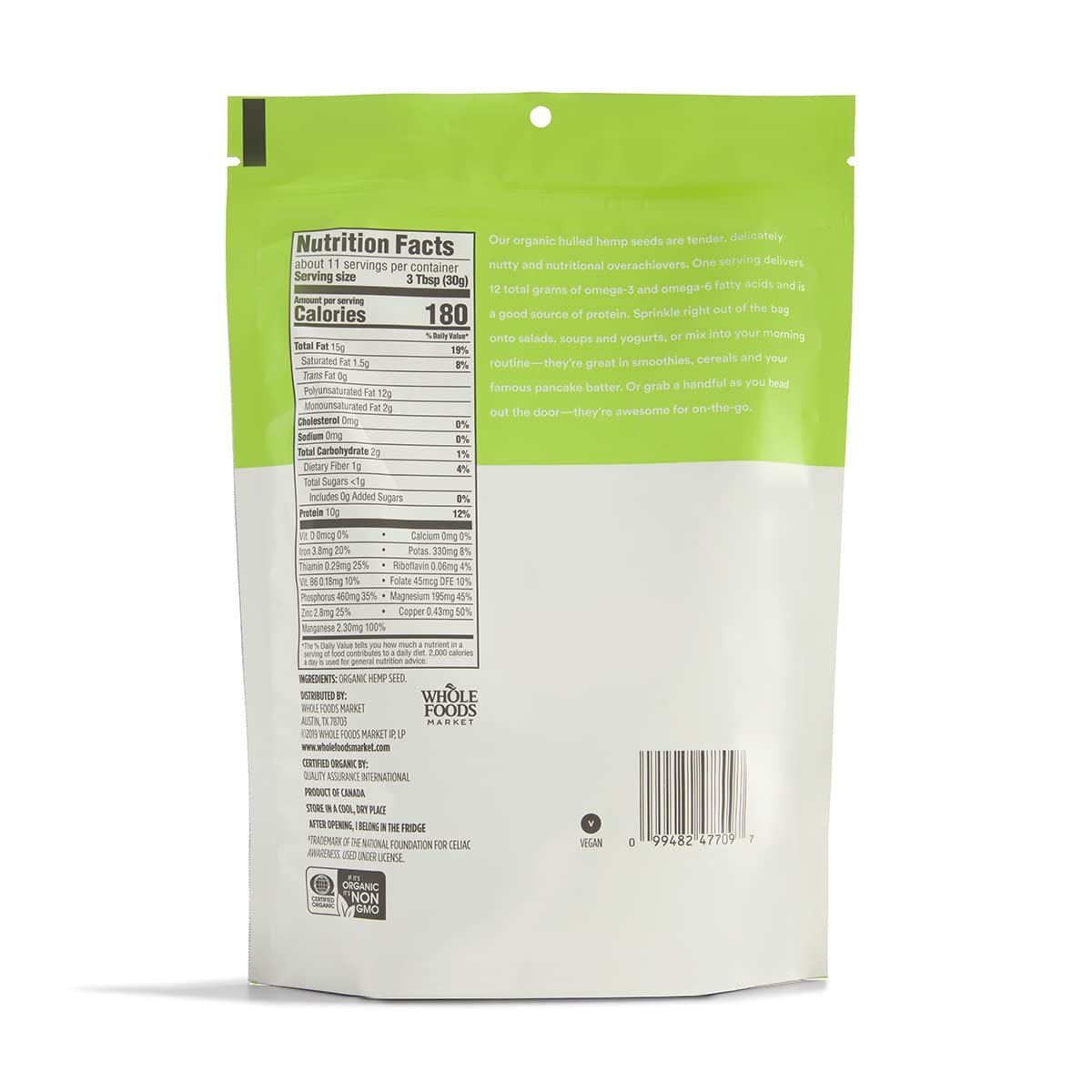 365 by Whole Foods Market, Organic Hulled Hemp Seed, 12 12 Ounce (Pack of 1)