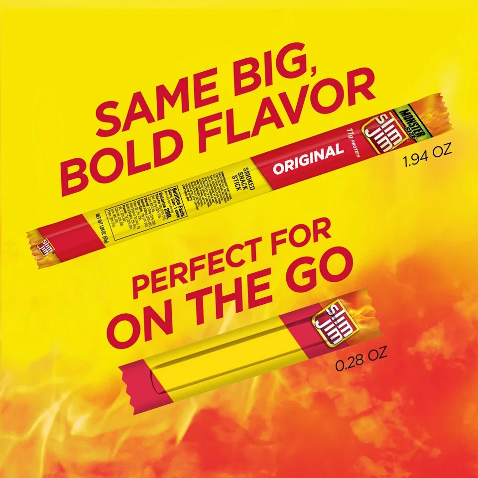 Slim Jim Smoked Meat Sticks, Original Flavor, 6g Protein Per Serving, Snack Size