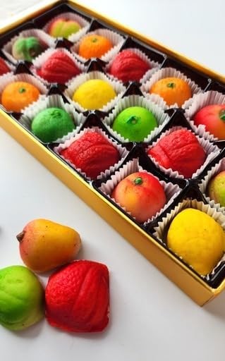 Bergen Marzipan Assorted Fruit Candy 8 oz Box – Gourmet 8 Ounce (Pack of 1)