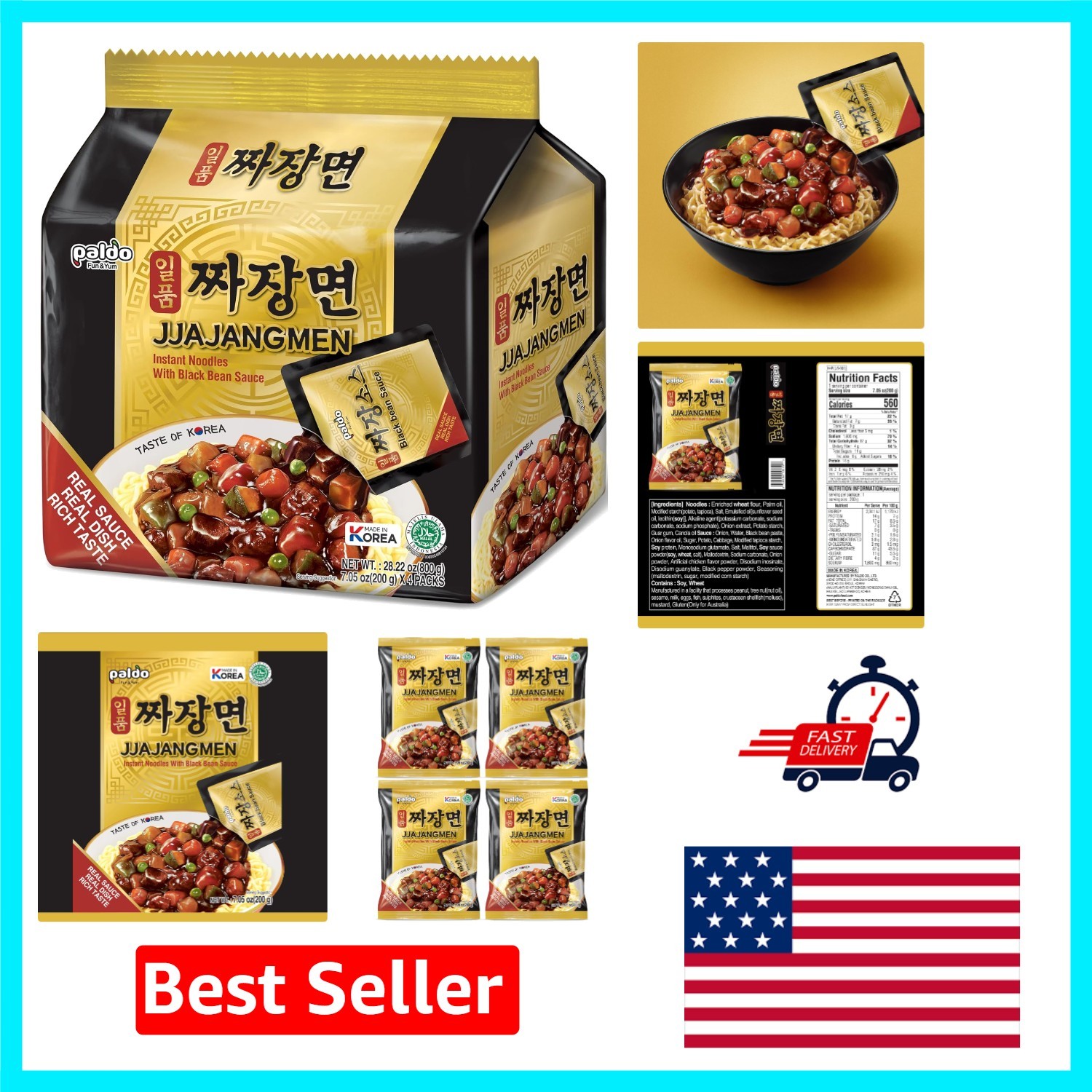Easy-to-Make Brothless Jjajang Ramen 28.2oz (Pack of 4) – & Gluten-Free