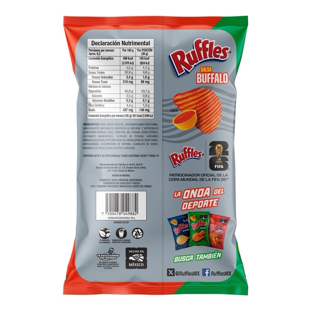2X RUFFLES SALSA BUFFALO – SABRITAS MEXICANAS (185g c/u)