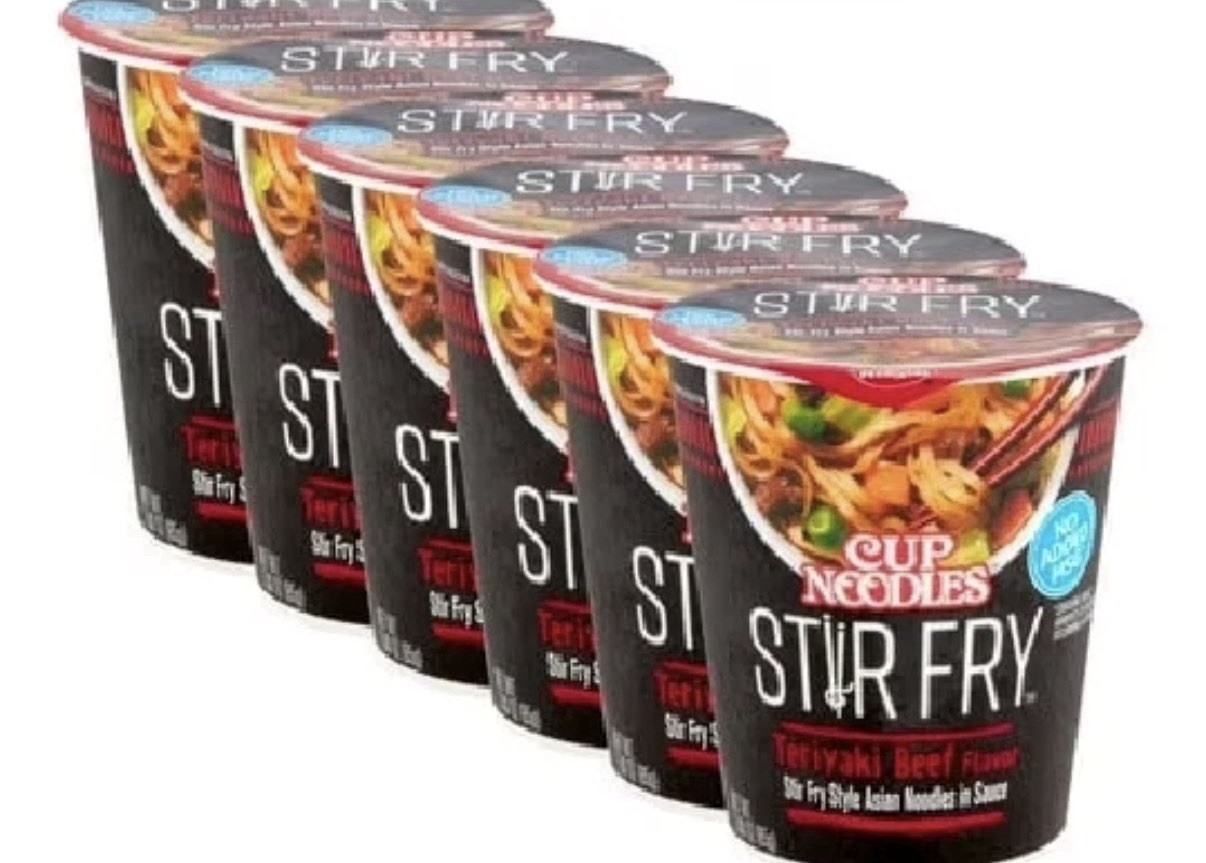 Nissin Cup Noodles Stir Fry Noodles in Sauce, Teriyaki Beef, 3 Ounce (Pack of 6)