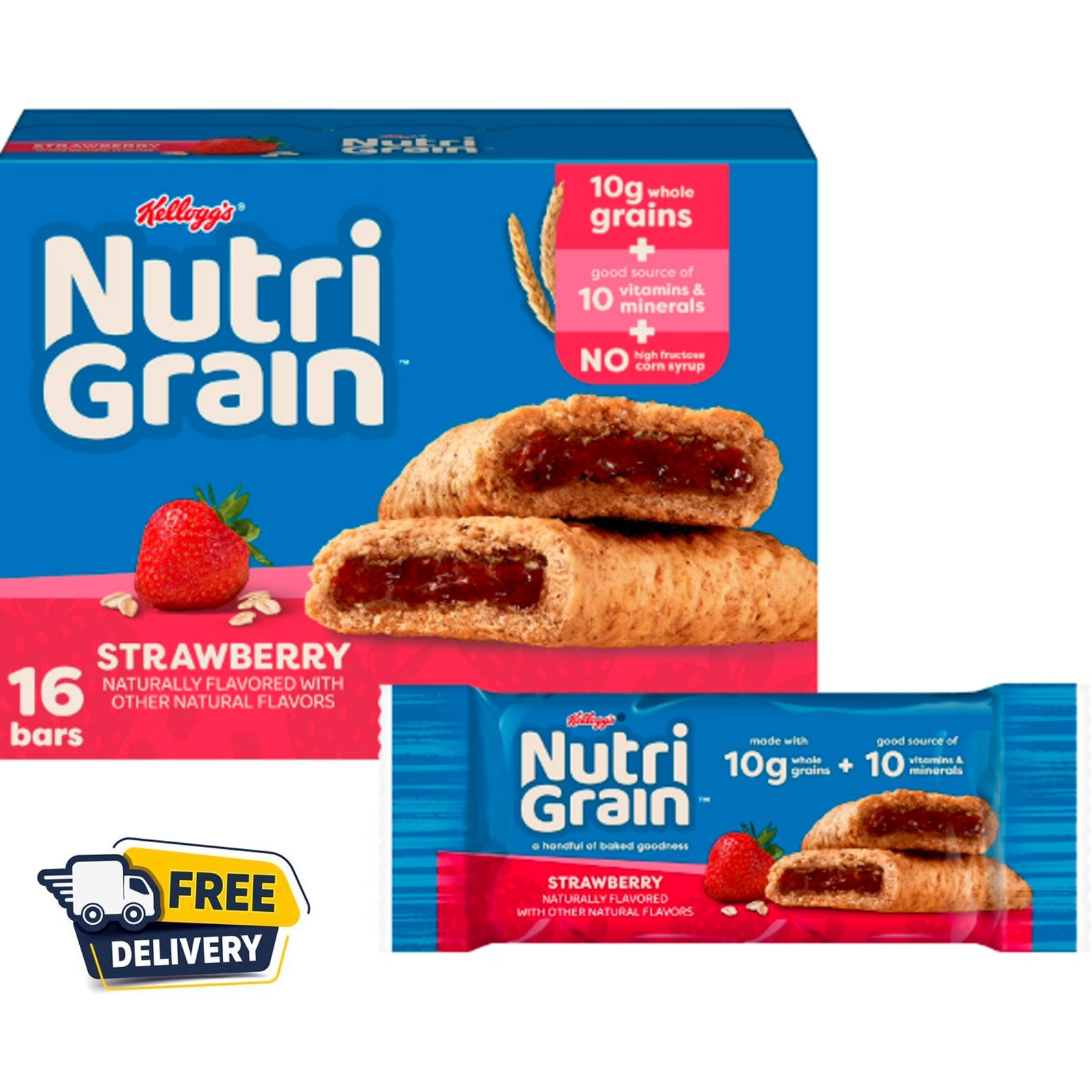 Kellogg’s Nutri-Grain Strawberry Chewy Breakfast Bars, Made with 10g Whole Grain