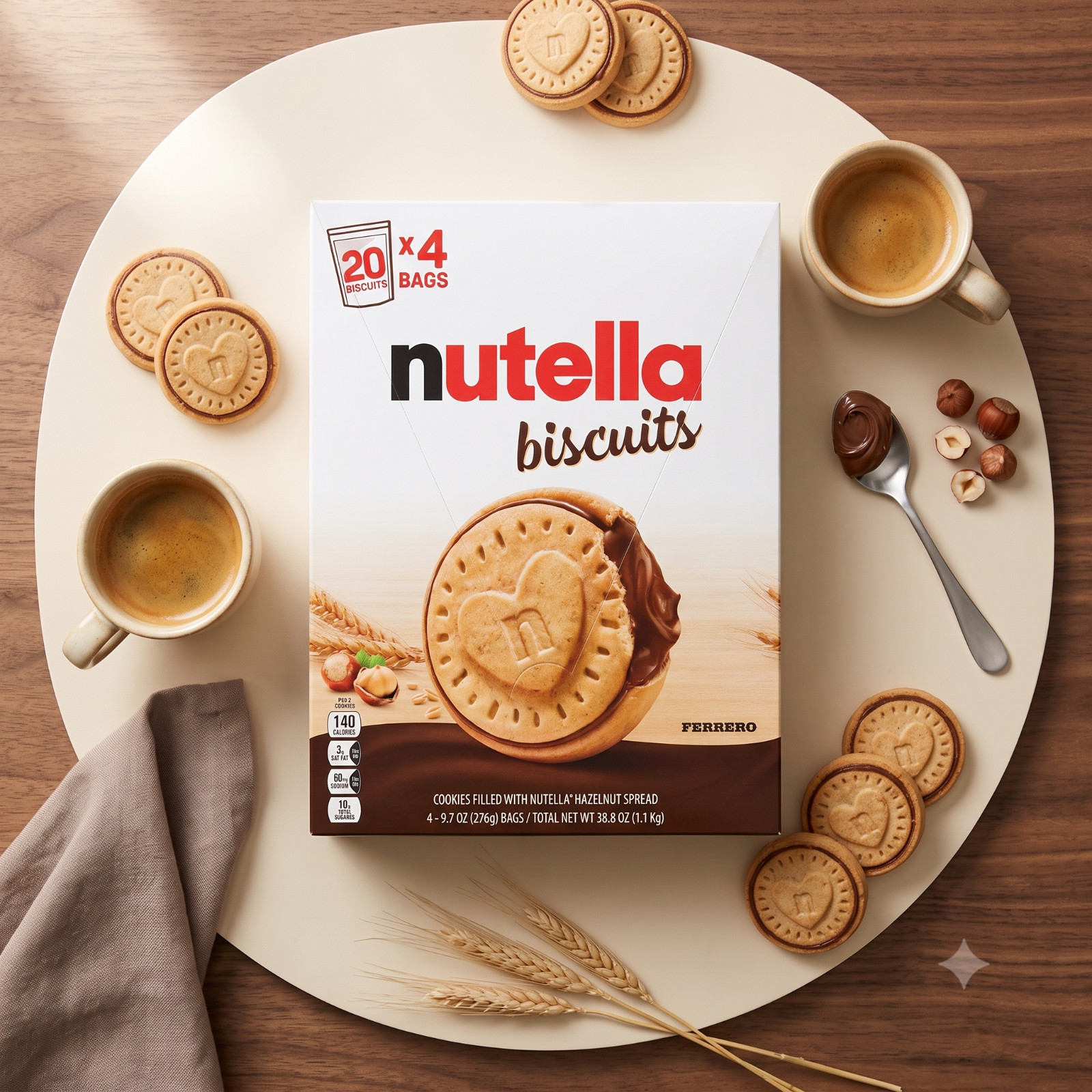 4 Pack Nutella Biscuits Cookies Filled with Nutella Hazelnut Spread, 4-count