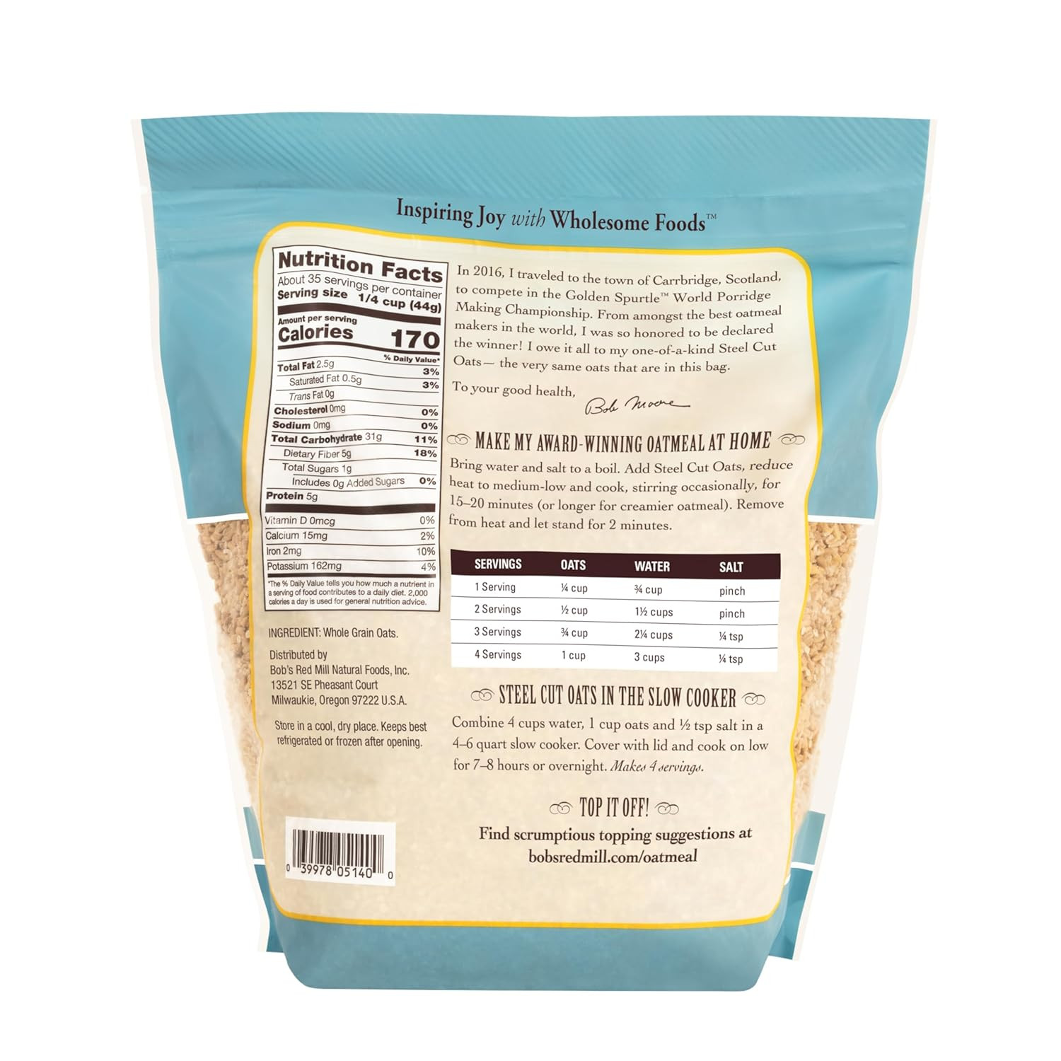 Steel Cut Oats, 54Oz (Pack of 4) – Non GMO, Whole Grain, Vegan, Kosher