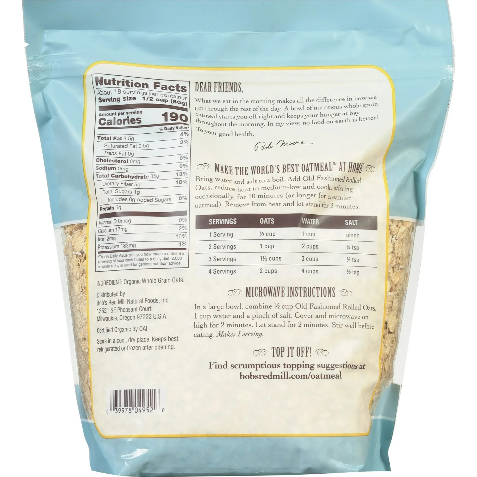 Bob’s Red Mill Old Fashioned Organic Rolled Oats 32 oz Pkg
