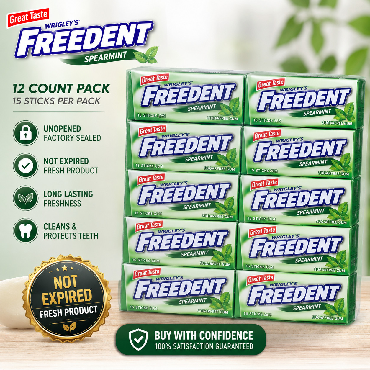 Freedent Peppermint Gum 12 pack NOT EXPIRED/UNOPENED