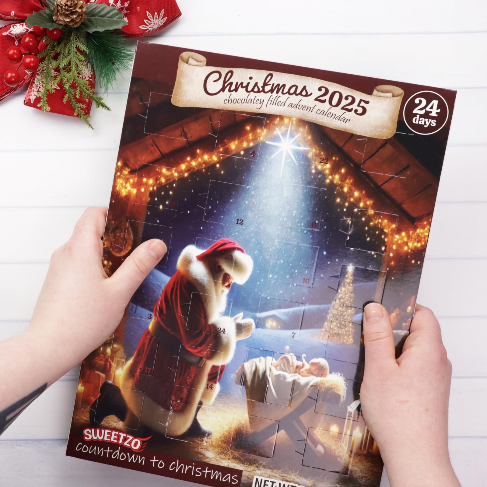 2 PCS Nativity Christmas Advent Calendar Santa Countdown 24 Days 2.4 Ounces