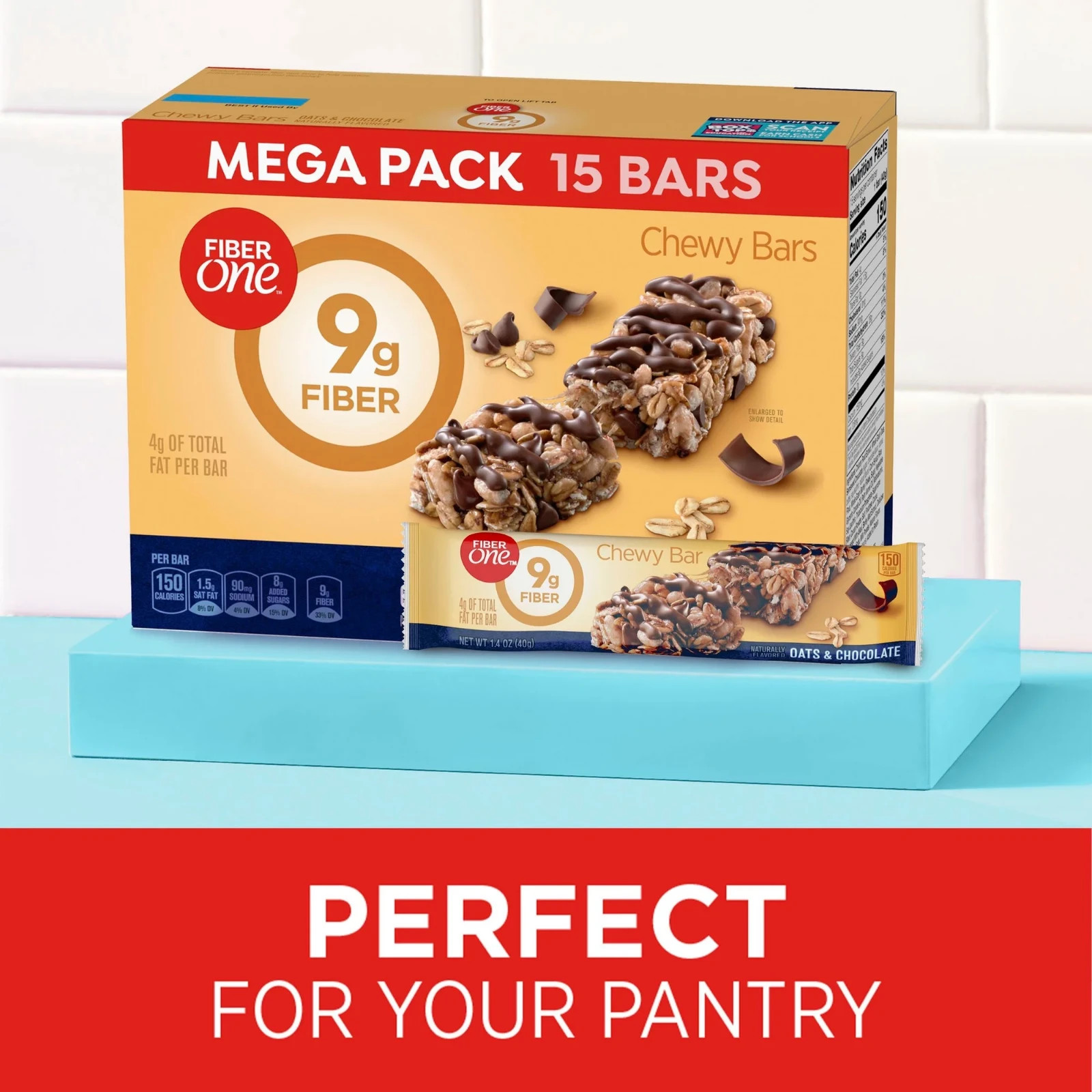Fiber One Chewy Bars, Oats & Chocolate, Fiber Snacks, Mega Pack, 15 ct