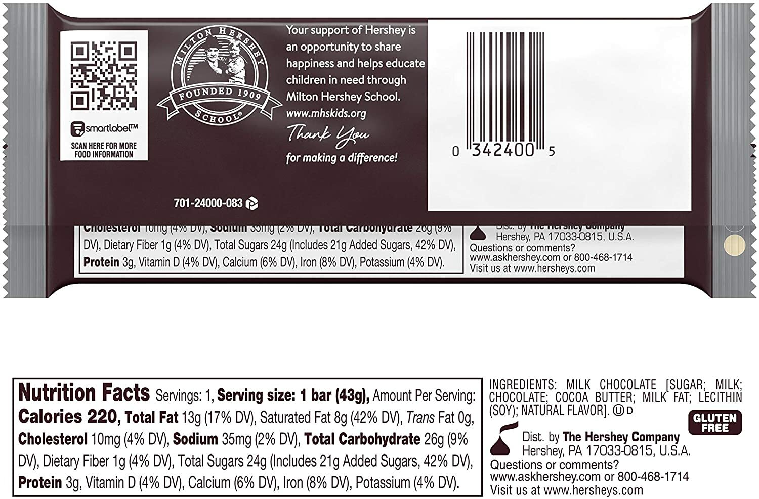 HERSHEY’S Milk Chocolate Candy Bars 1.55-oz. Bars, 36 Count