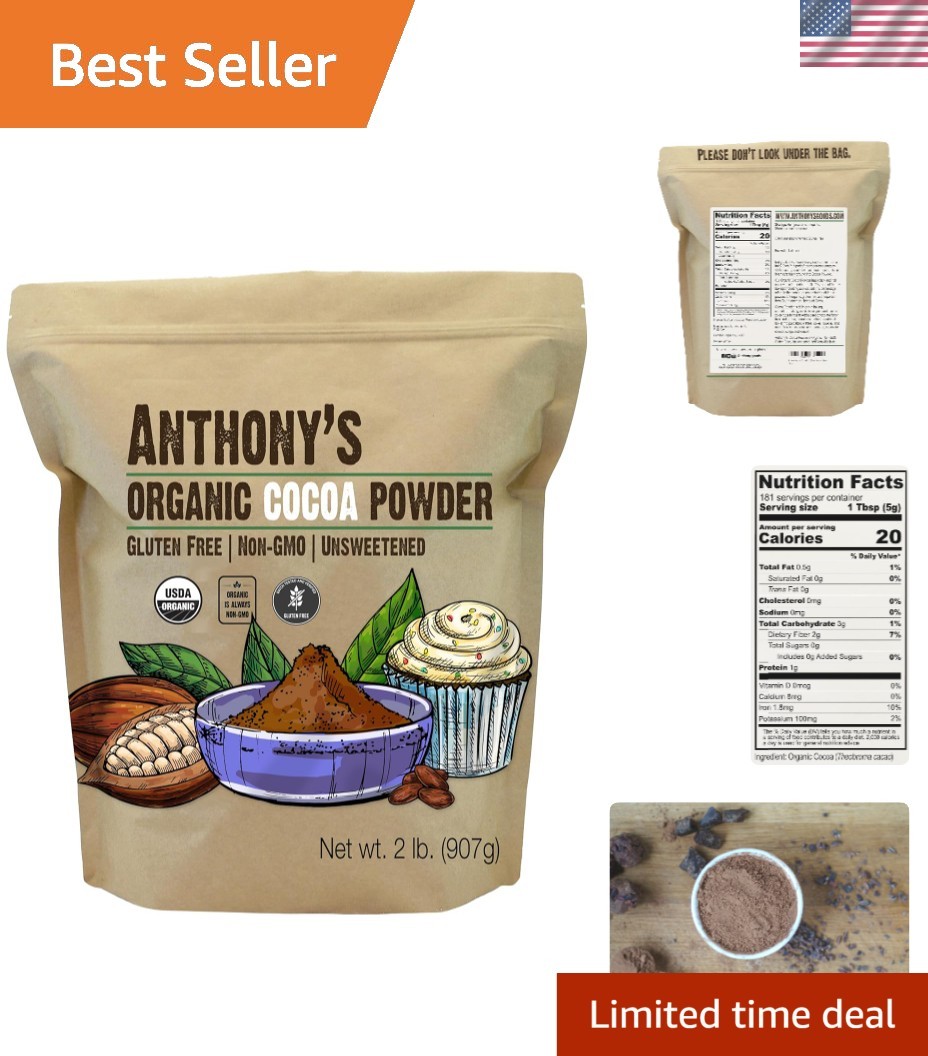 Elevate Your Recipes: 2 lb Anthony’s Organic Cocoa Powder, Gluten Free, Non-GMO