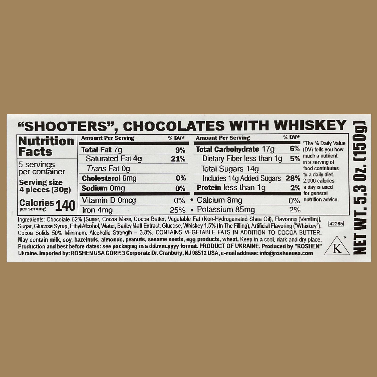 Roshen Shooters Chocolate Candy with Whiskey Liqueur Boxed Sweets 150g / 5.3oz