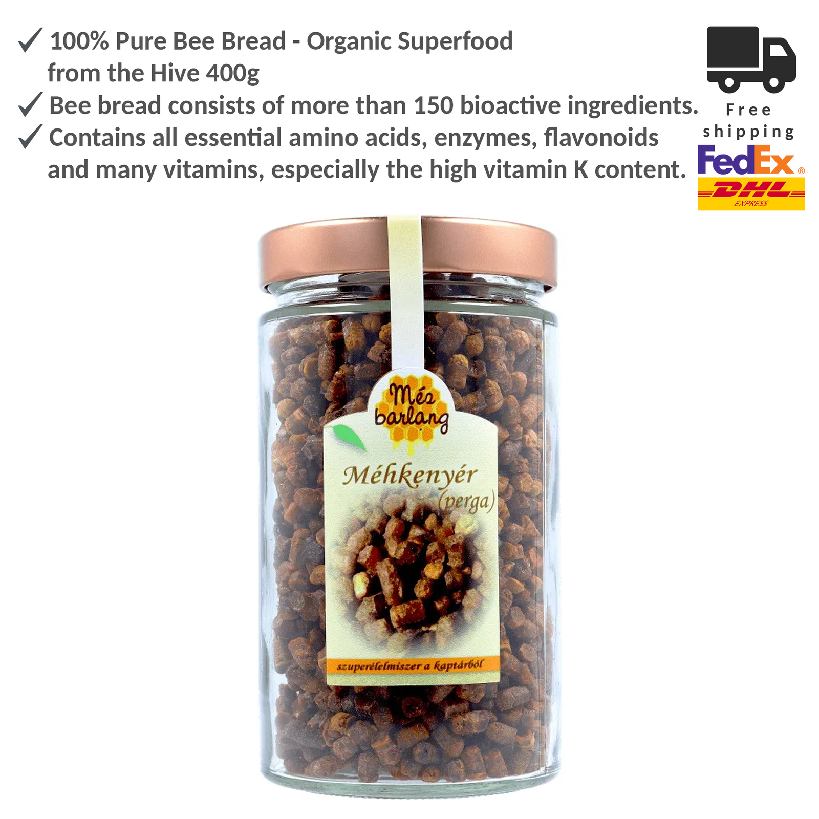 100% Pure Bee Bread – Organic Superfood from the Hive 400g