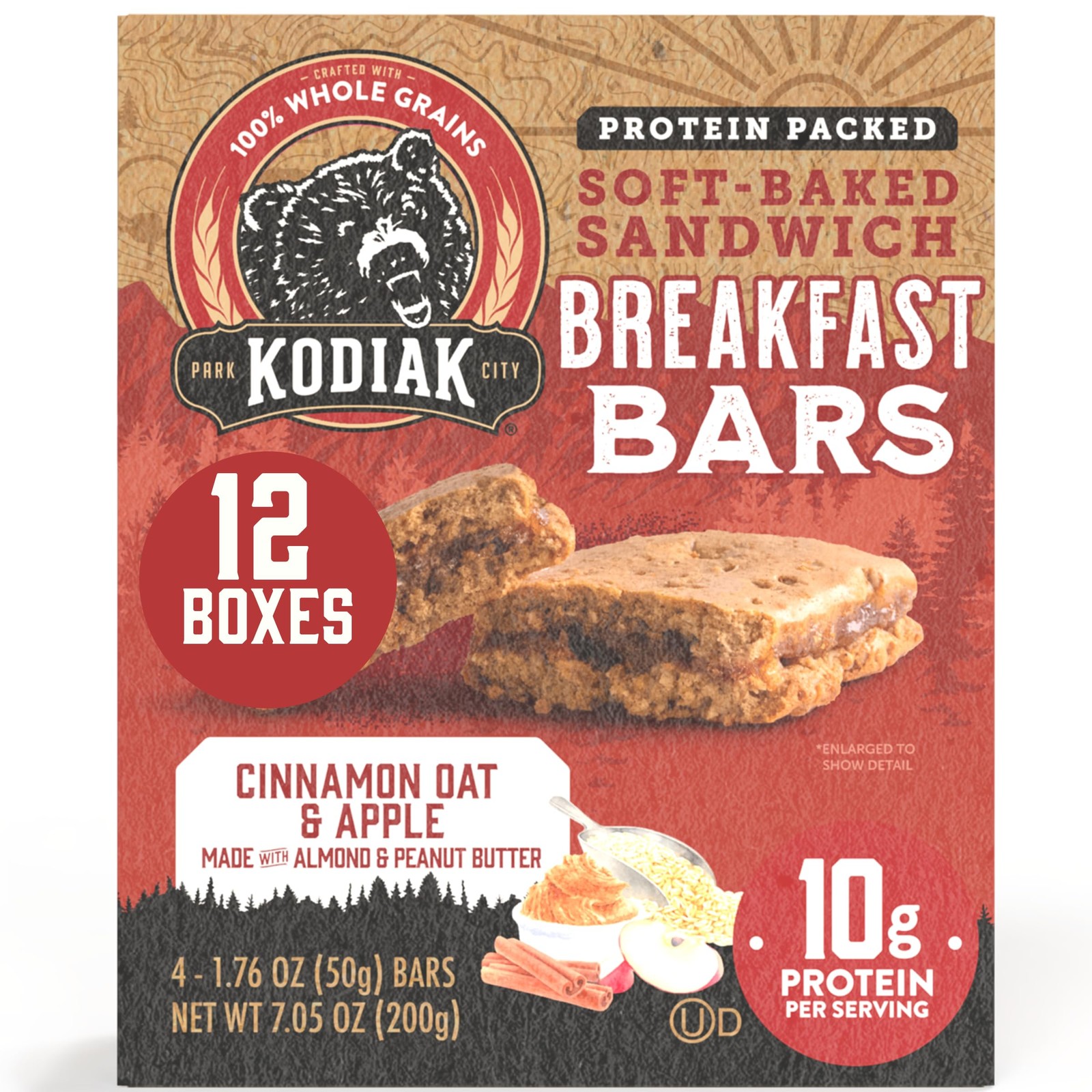 Soft Baked Sandwich Breakfast Bar, Cinnamon Oat & Apple, High Protein, 100% W…