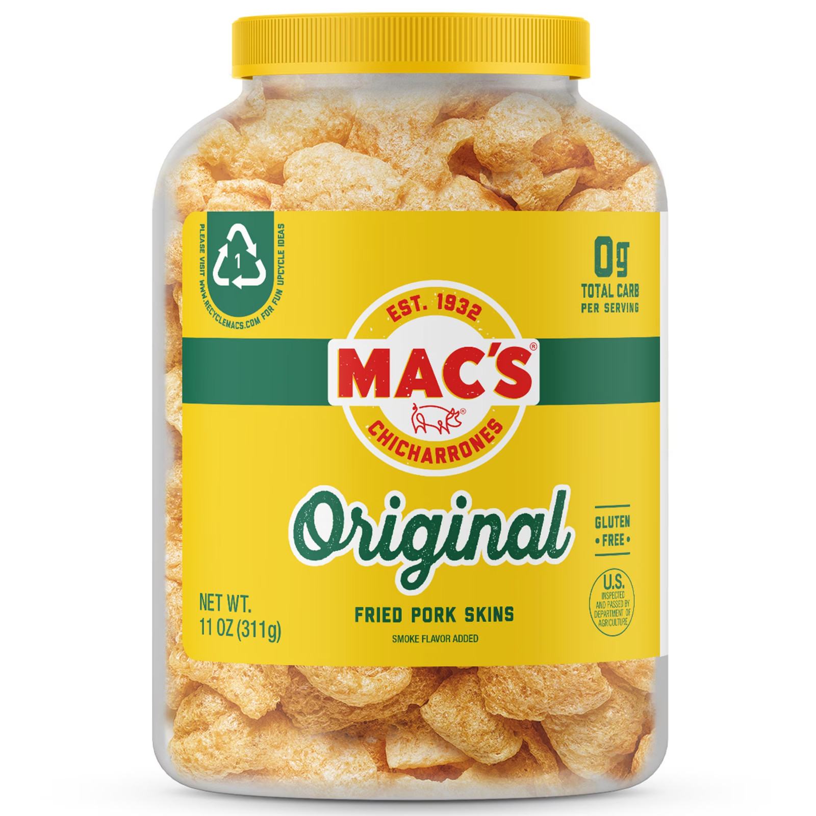 Mac’s Original Fried Pork Skins 11oz Barrel