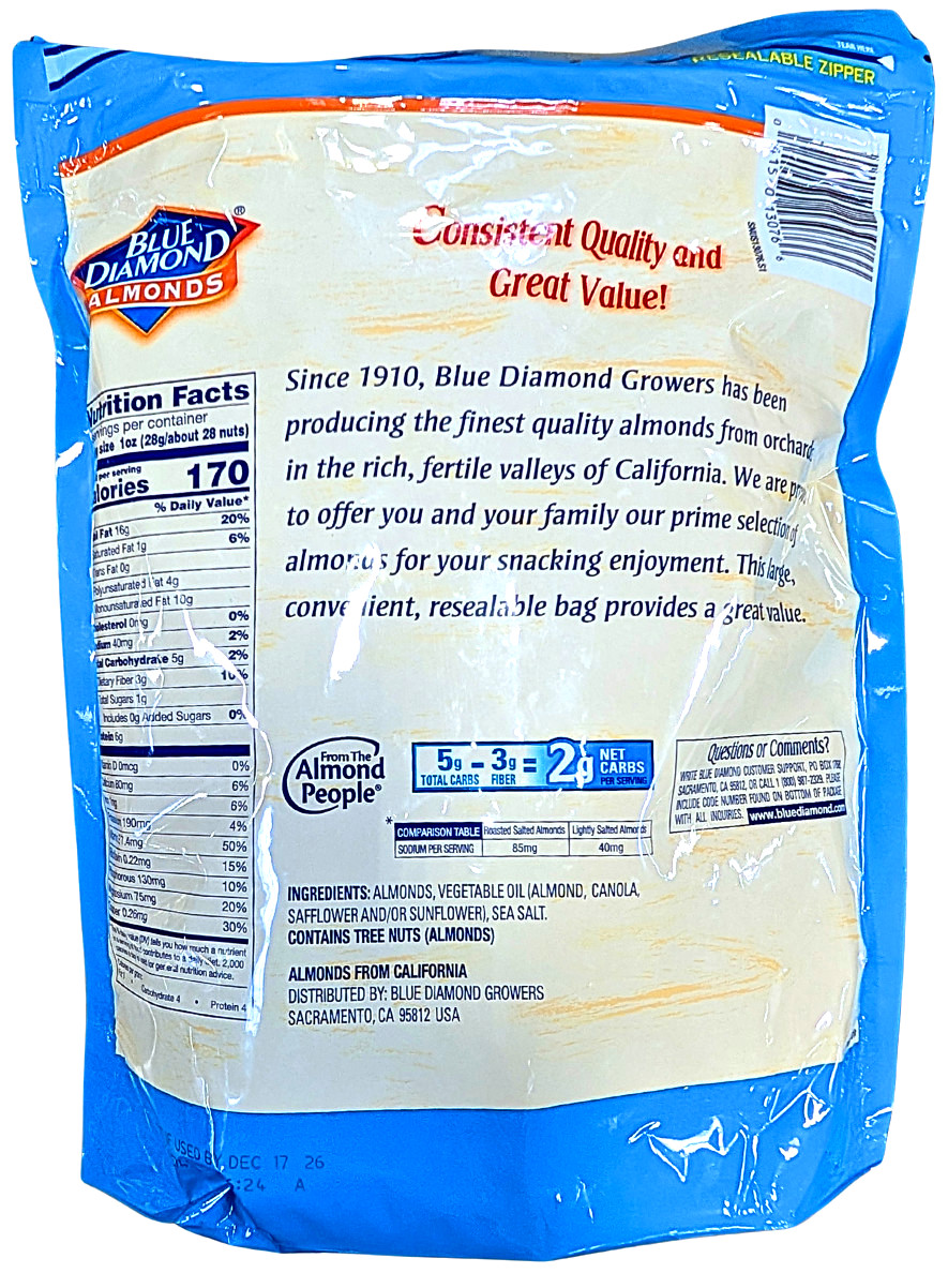 Blue Diamond Lightly Salted Whole Almonds 40 Oz EXP 12/2026