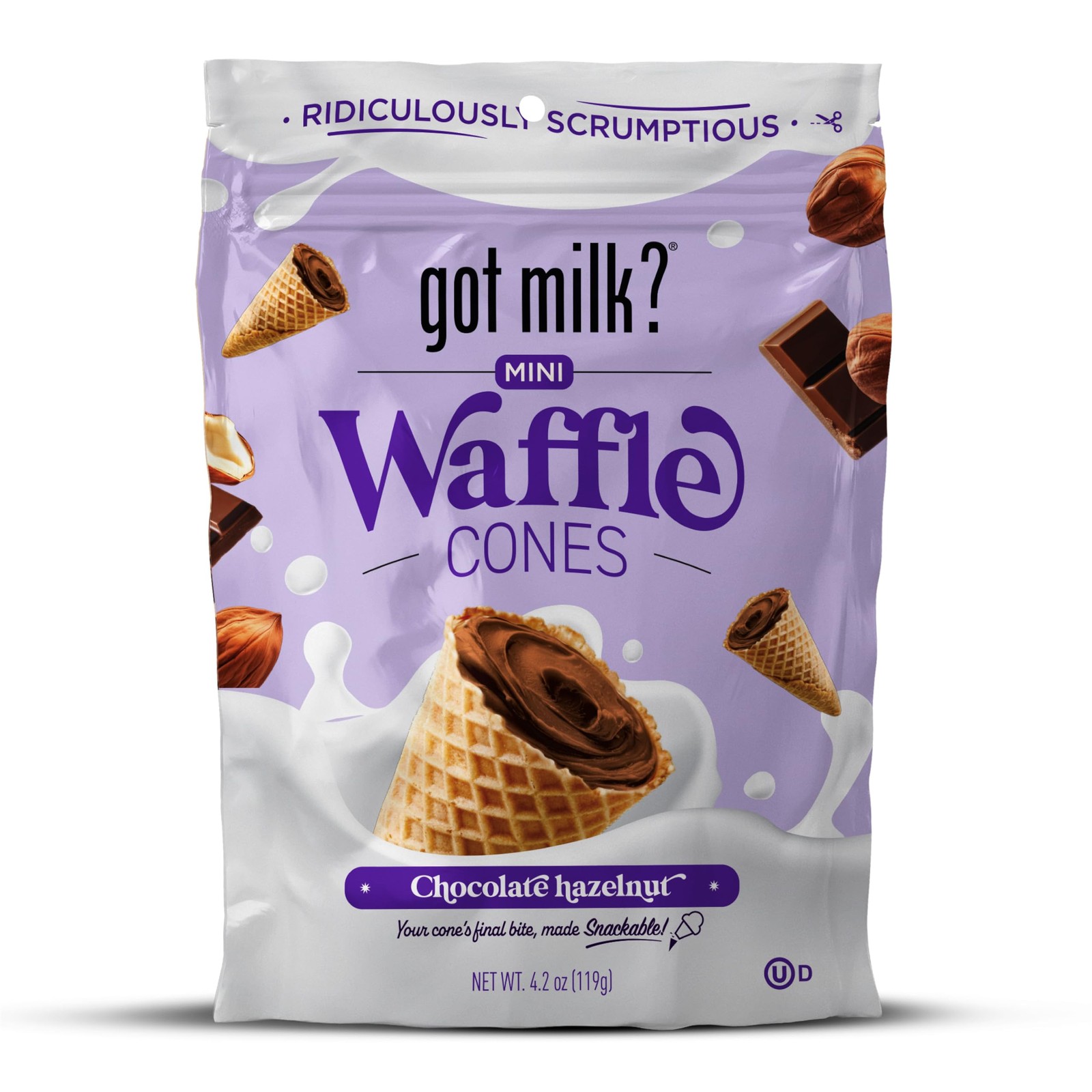 got milk? Mini Waffle Cones, Chocolate Hazelnut, 4.24 Oz. / 119g Resealable B…