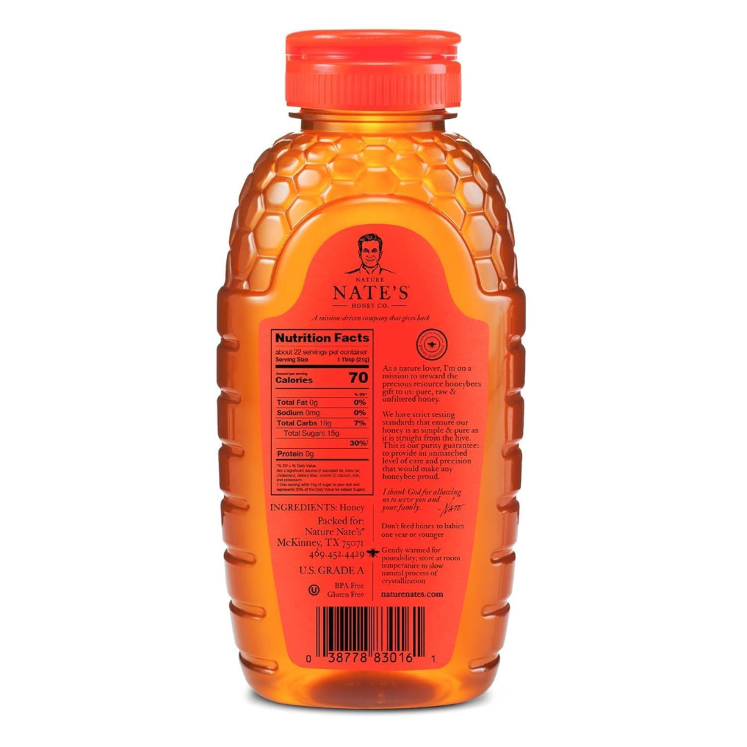 Nate’s 100% Pure, Raw & Unfiltered Honey Award Winning Taste, 16 oz. Squeeze