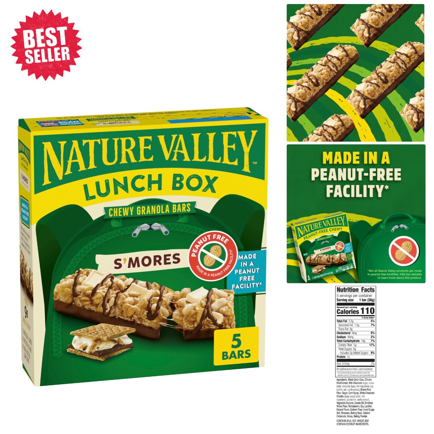 5-Pack Peanut-Free S’mores Chewy Granola Bars, Perfect for Instant Snacking