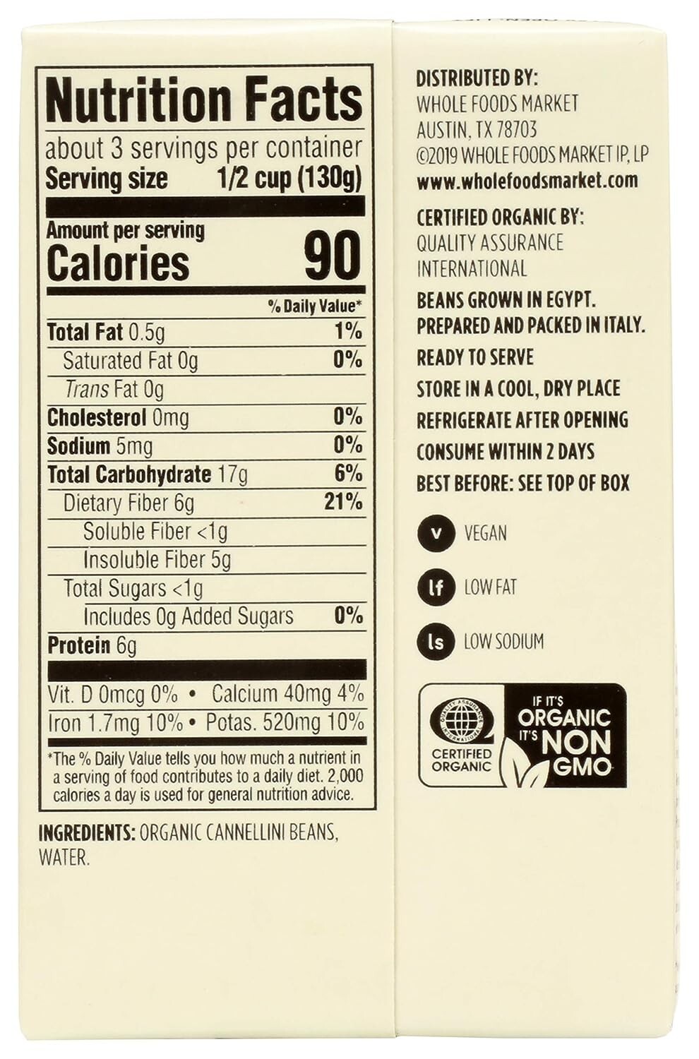 Organic Unsalted Cannellini Beans – 13.4 oz Pack of 4, Gmo-Free &