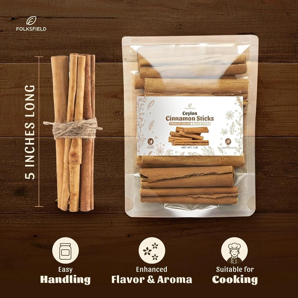 Folksfield Organic Ceylon Cinnamon Sticks from Sri Lanka Grade