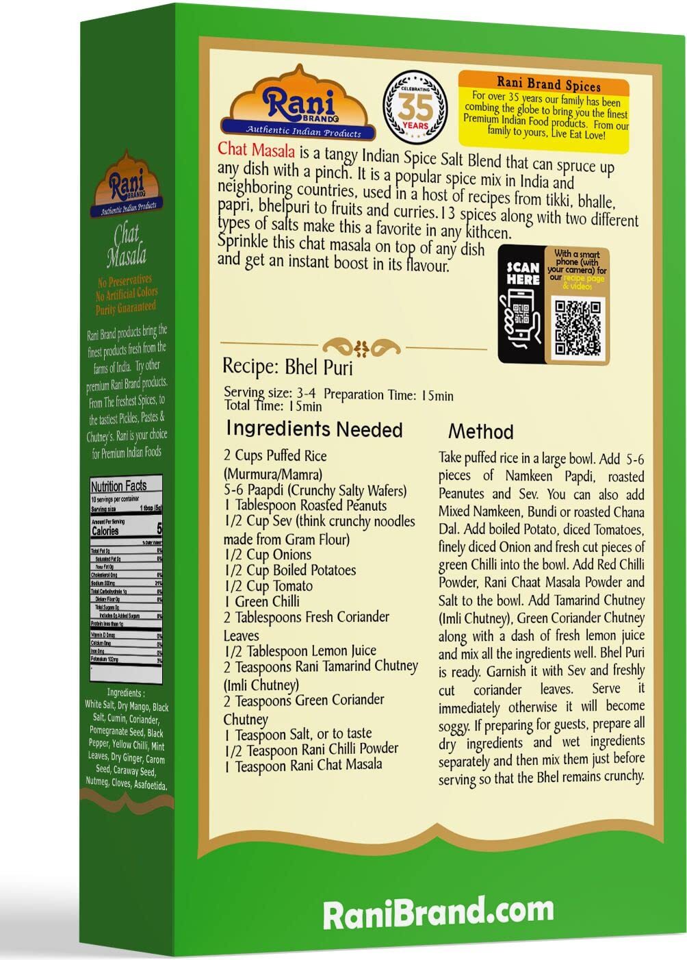 Rani Chat Masala (14 Spice Seasoning Salt) Tangy Indian Seasoning 3.5oz (100g)