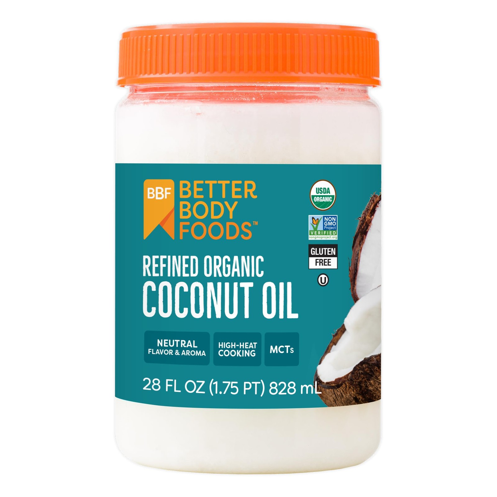 BetterBody Foods Organic Refined Coconut Oil, 28 Fl Oz, 28 Oz (Pack of 1)