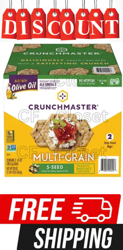 Crunchmaster 5 Seed Multi-Grain Crackers, 10 oz. – 2 Packs, Crispy & Nutritious