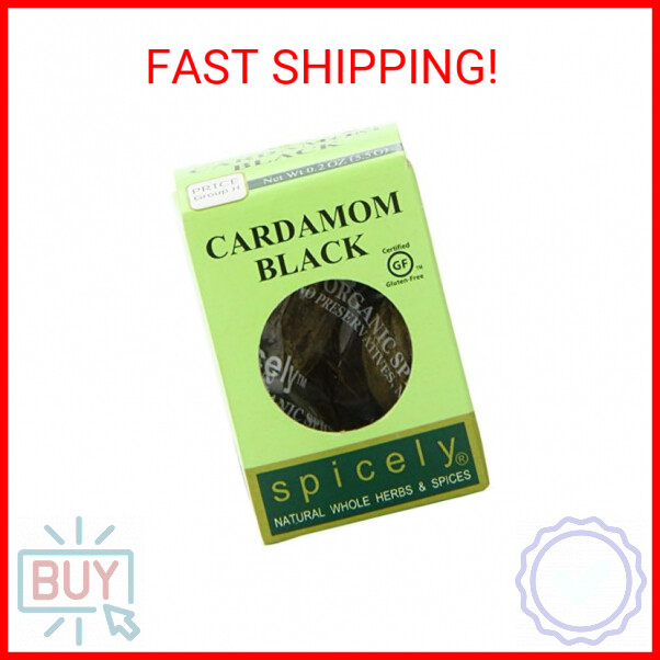 Spicely Organic Cardamom Pods Black Whole 0.20 Ounce ecoBox Certified Gluten-Fre