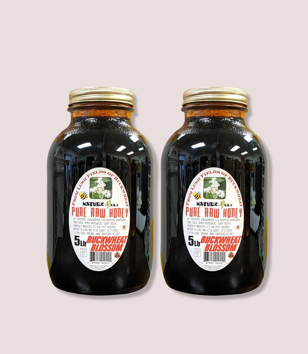 BUCKWHEAT HONEY 2-Pack 5 LBS Each 100% PURE RAW UNFILTERED HONEY In Glass 10LB