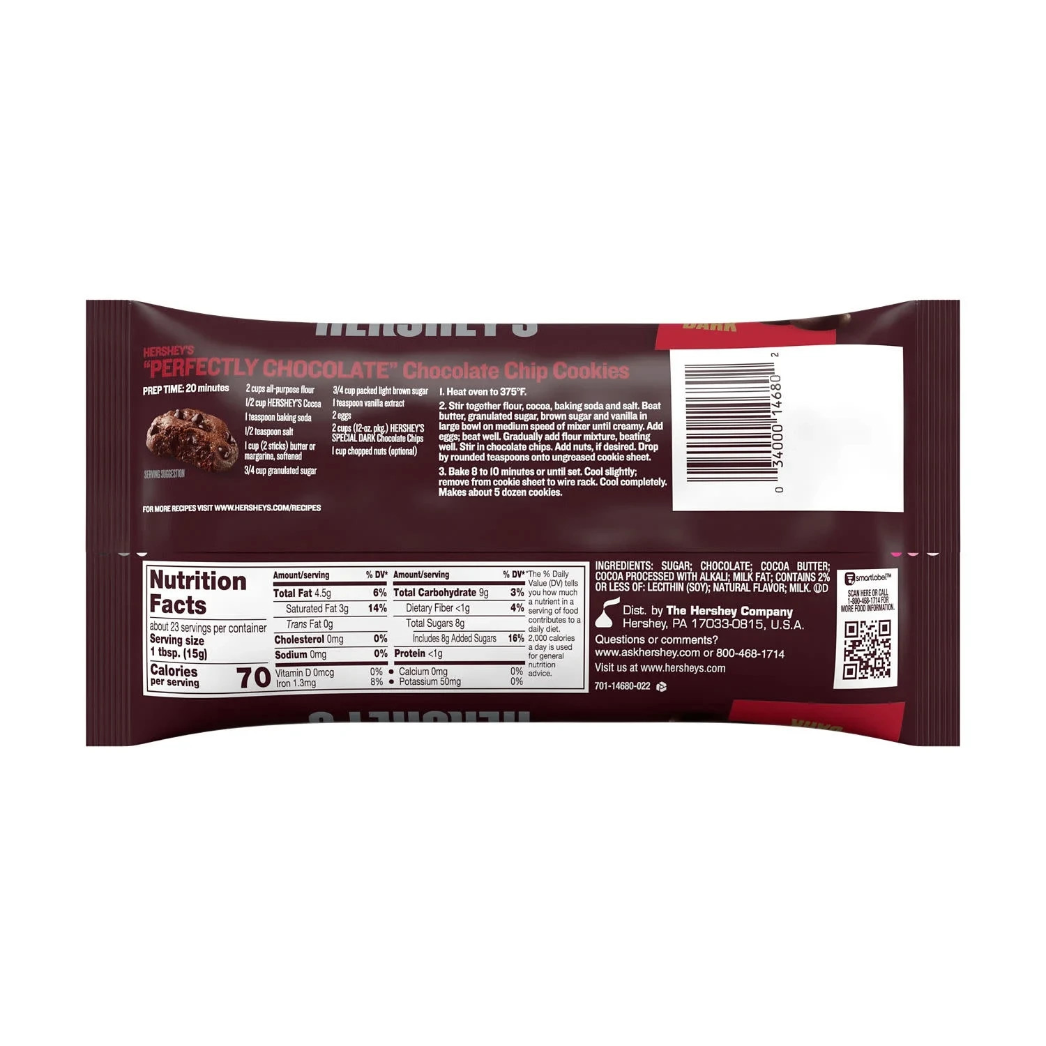 HERSHEY’S SPECIAL DARK Mildly Sweet Chocolate Baking Chips Bag, 12 oz pack of 1