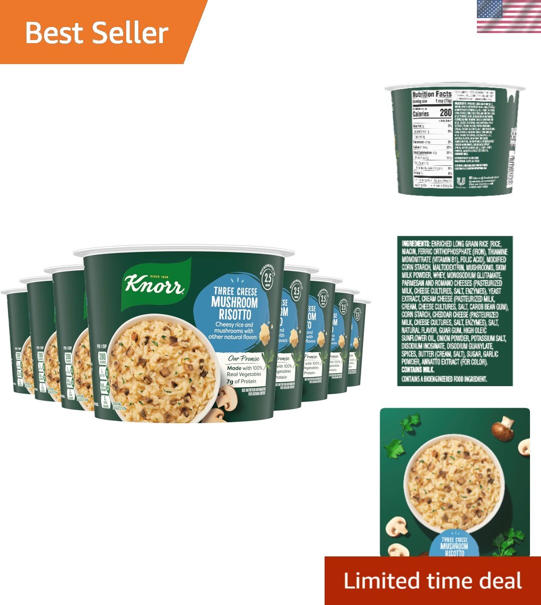 Easy to Prepare 3 Cheese Mushroom Risotto Rice Cups, 2.6 oz – No Preservatives