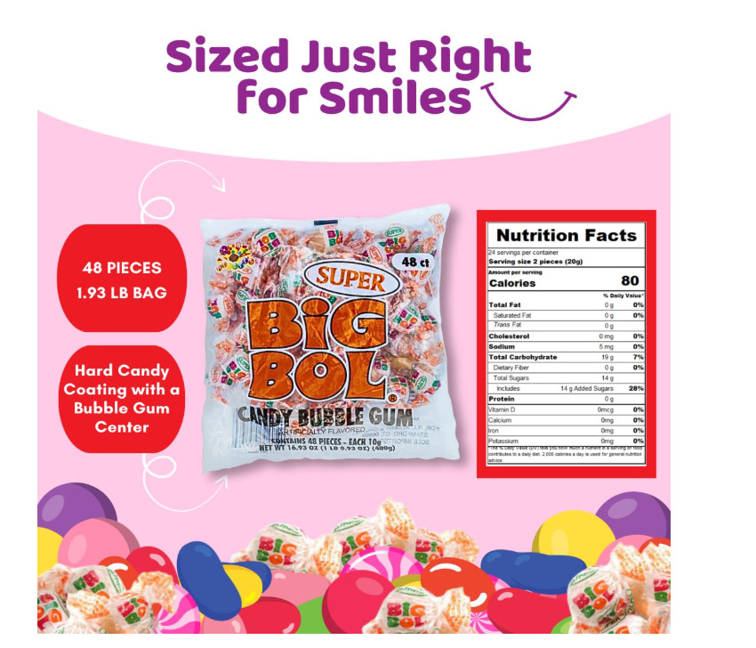 CCandy Super BIG BOL Candy Bubble Gum, 10g Per Piece, 48 count (1-Pack)