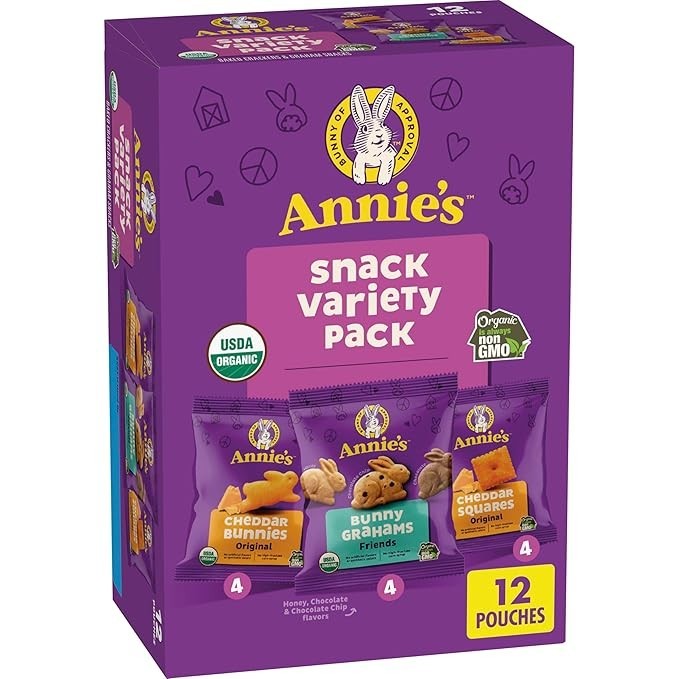Annie’s Organic Snack Variety Pack – Cheddar Bunnies, Grahams & Squares, 12 Ct (