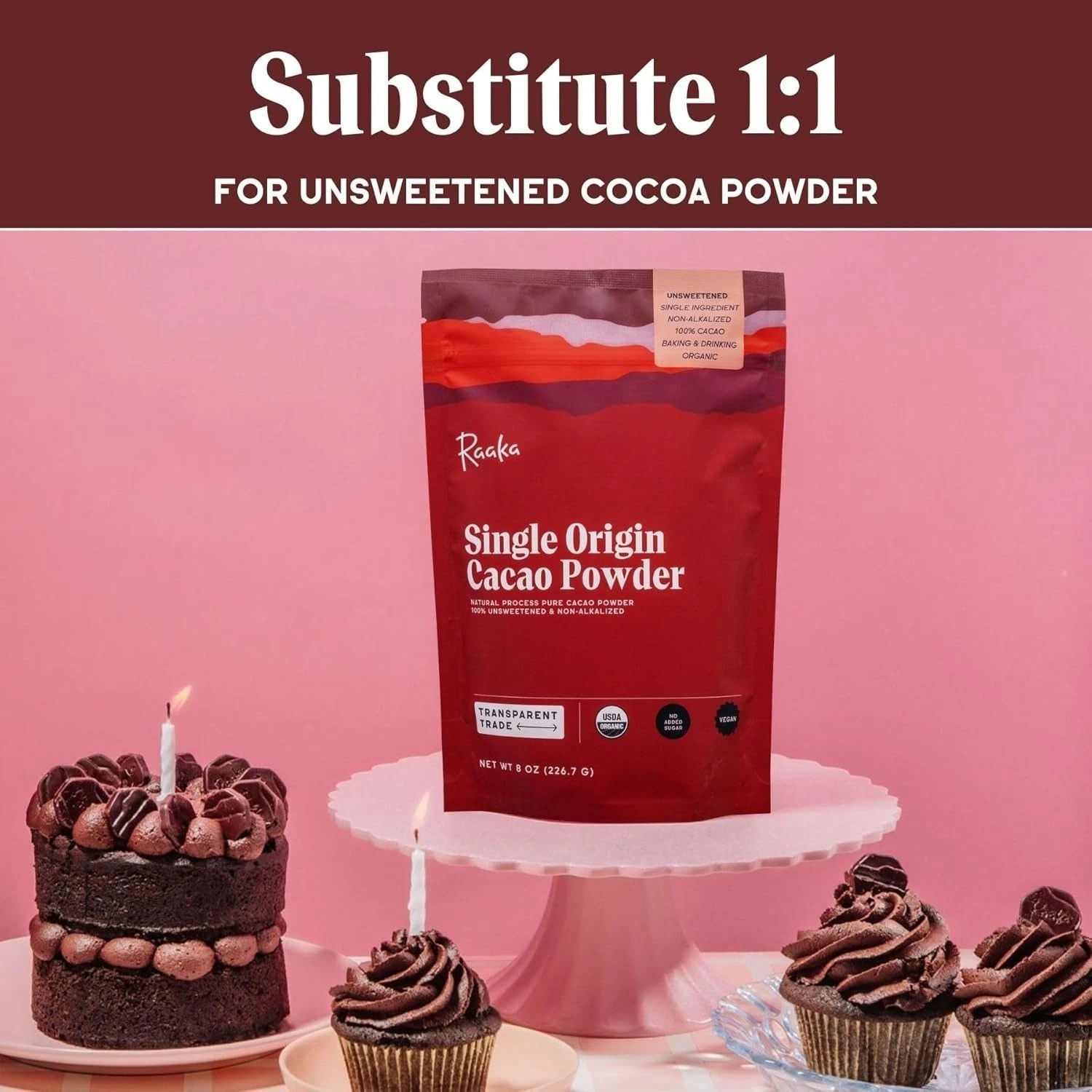 Organic Unsweetened Cacao Powder with Rich Dark Chocolate Flavor NEW
