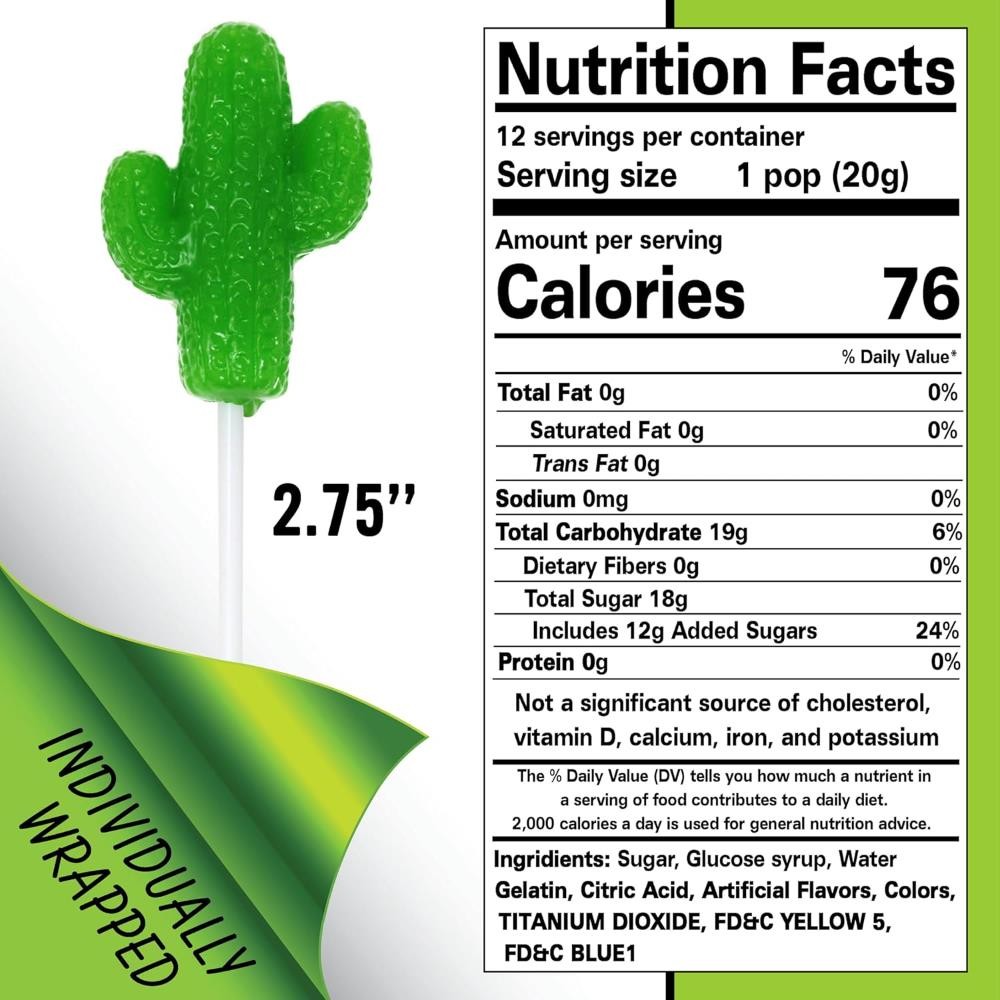 Cactus Lollipops – 12 Individually Wrapped Fiesta Candy Suckers BB 9/24