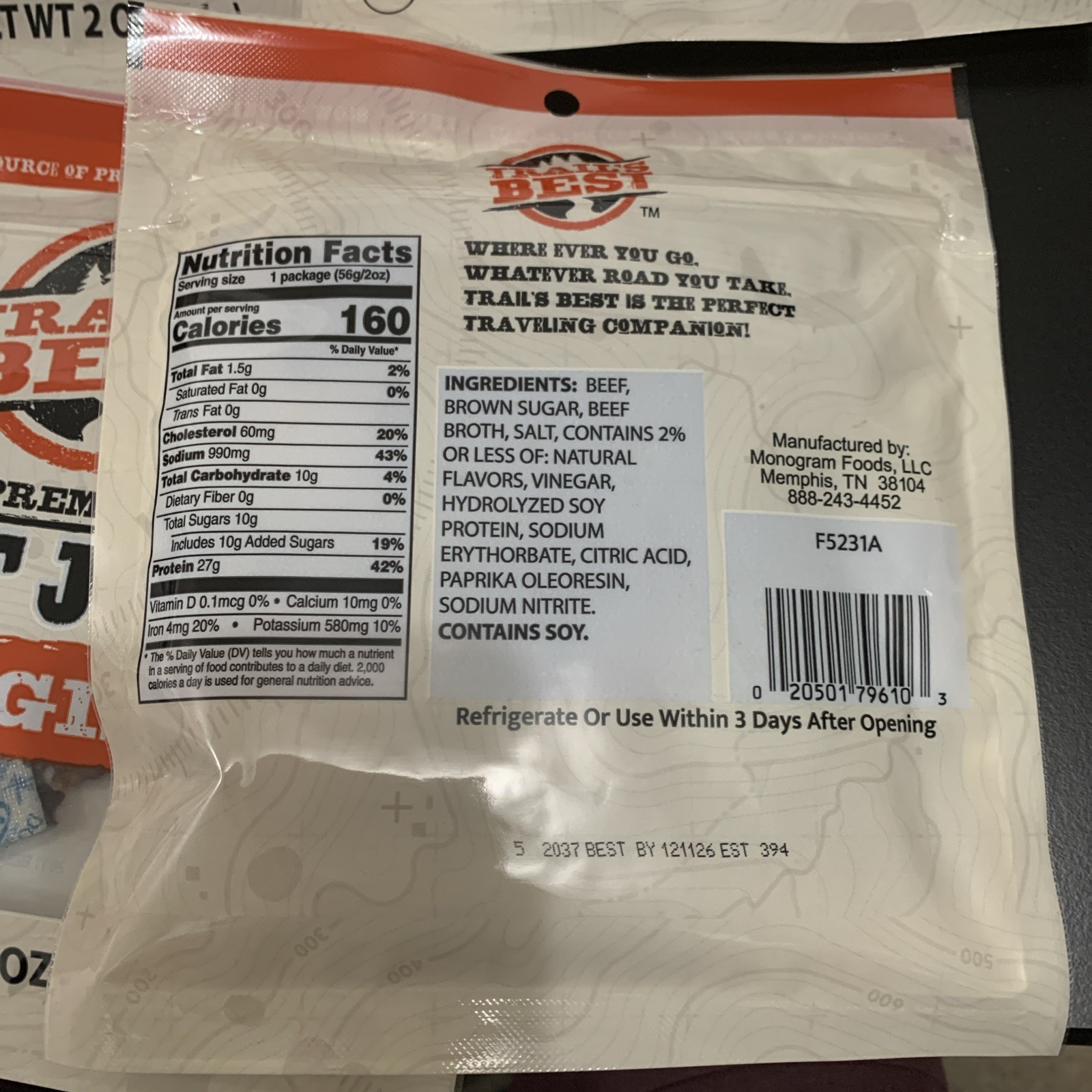 12x Bags Trail’s Best Beef Jerky Original 2oz Bags BULK Meat Jerky Premium