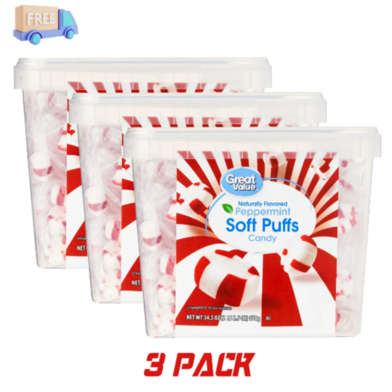 Great Value Peppermint Soft Puffs Candy, 34.5 Oz New lowest price, 3 Pack